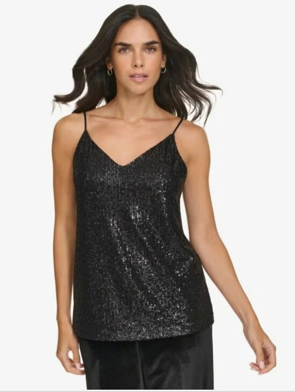 Calvin Klein NWT Black Sequin Cami Tank Top M Party Holiday V-neck